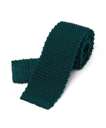 Bottle Green Plain Knitted Silk Tie Square Tip