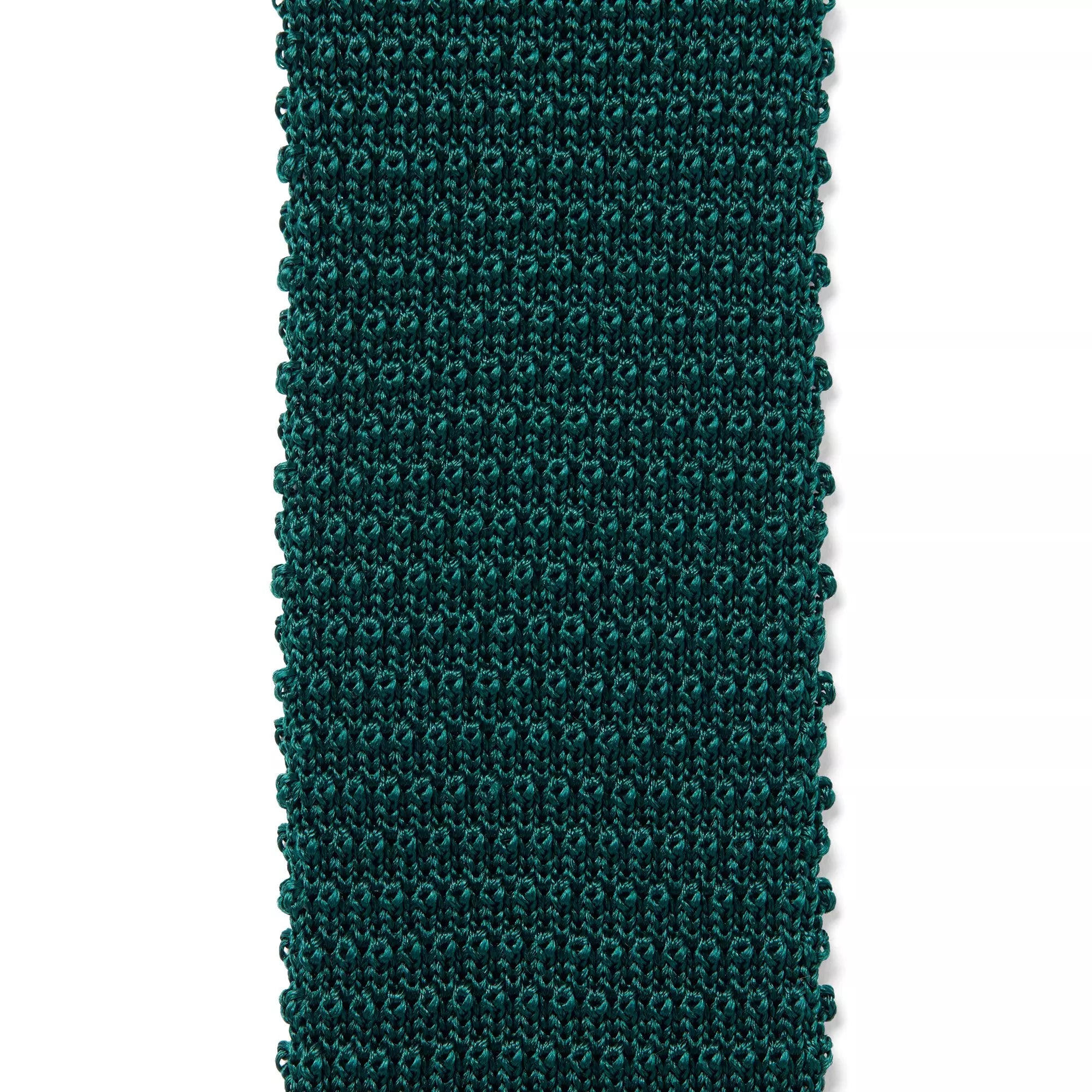 Bottle Green Plain Knitted Silk Tie Square Tip