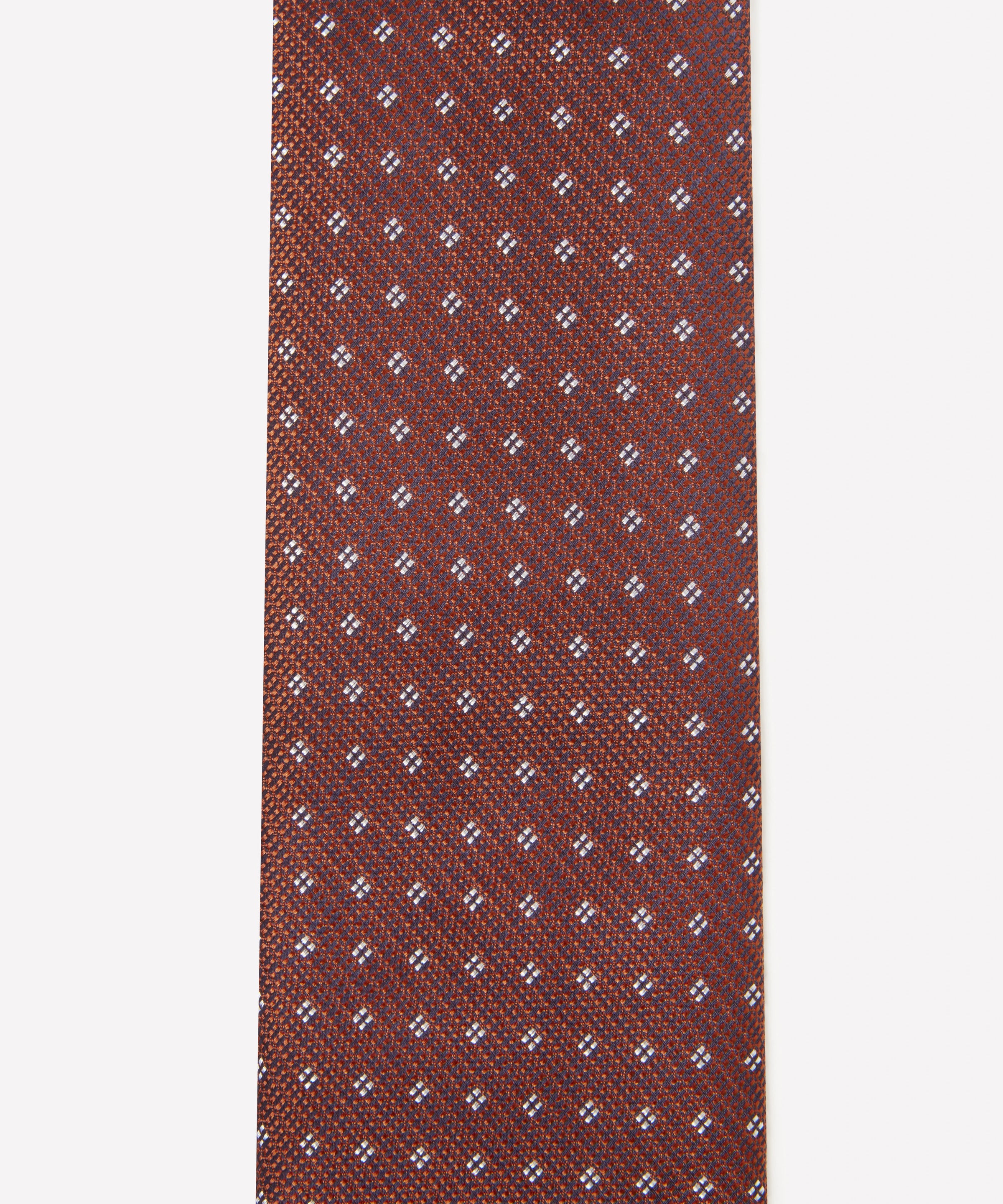 Deep Orange & White Four Dot Floral Motif Silk Tie