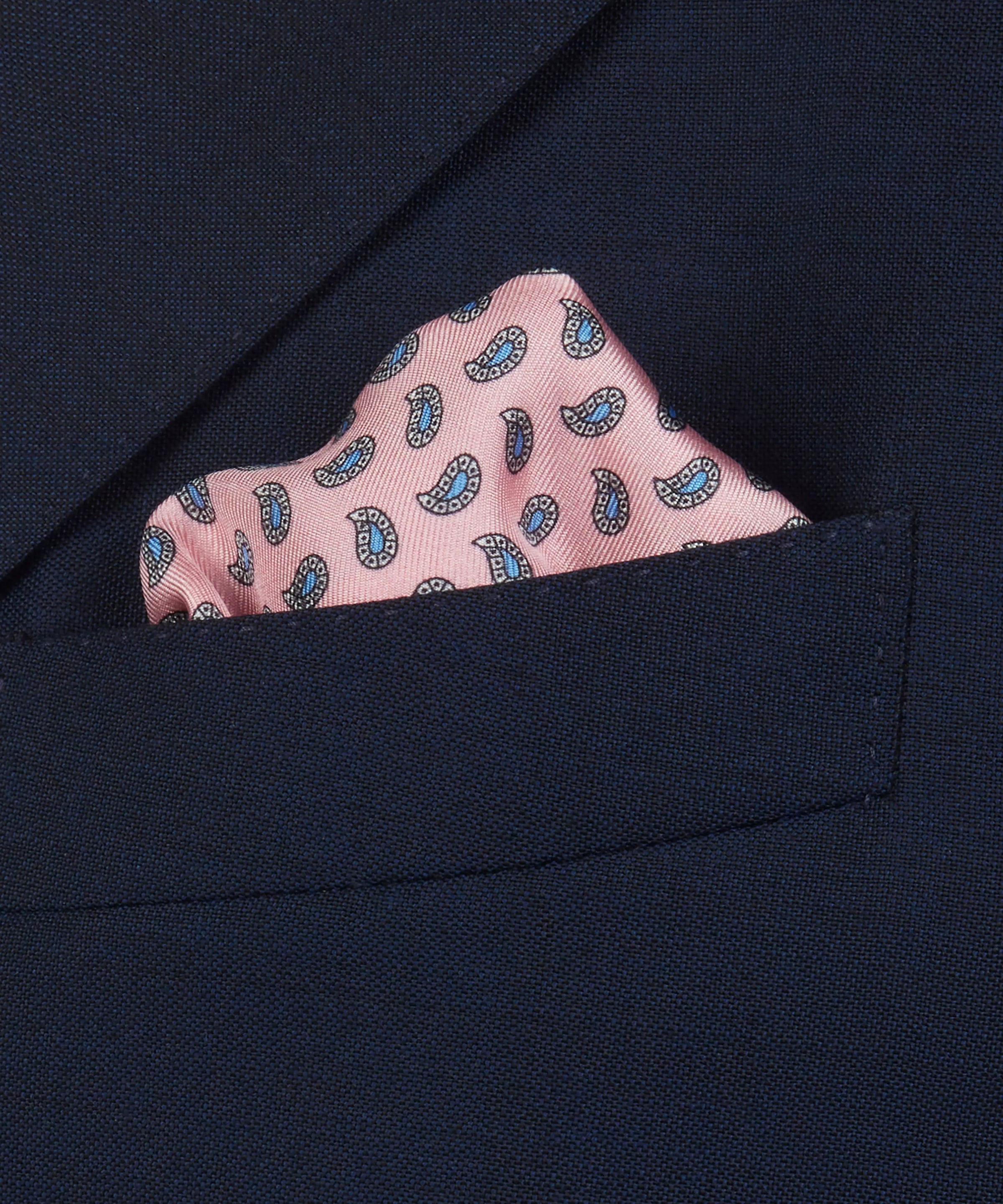 Pale Pink & Blue Small Paisley Motif Silk Printed Pocket Square