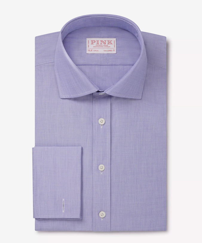 Blue Tailored Fit Double Cuff End on End Formal Shirt