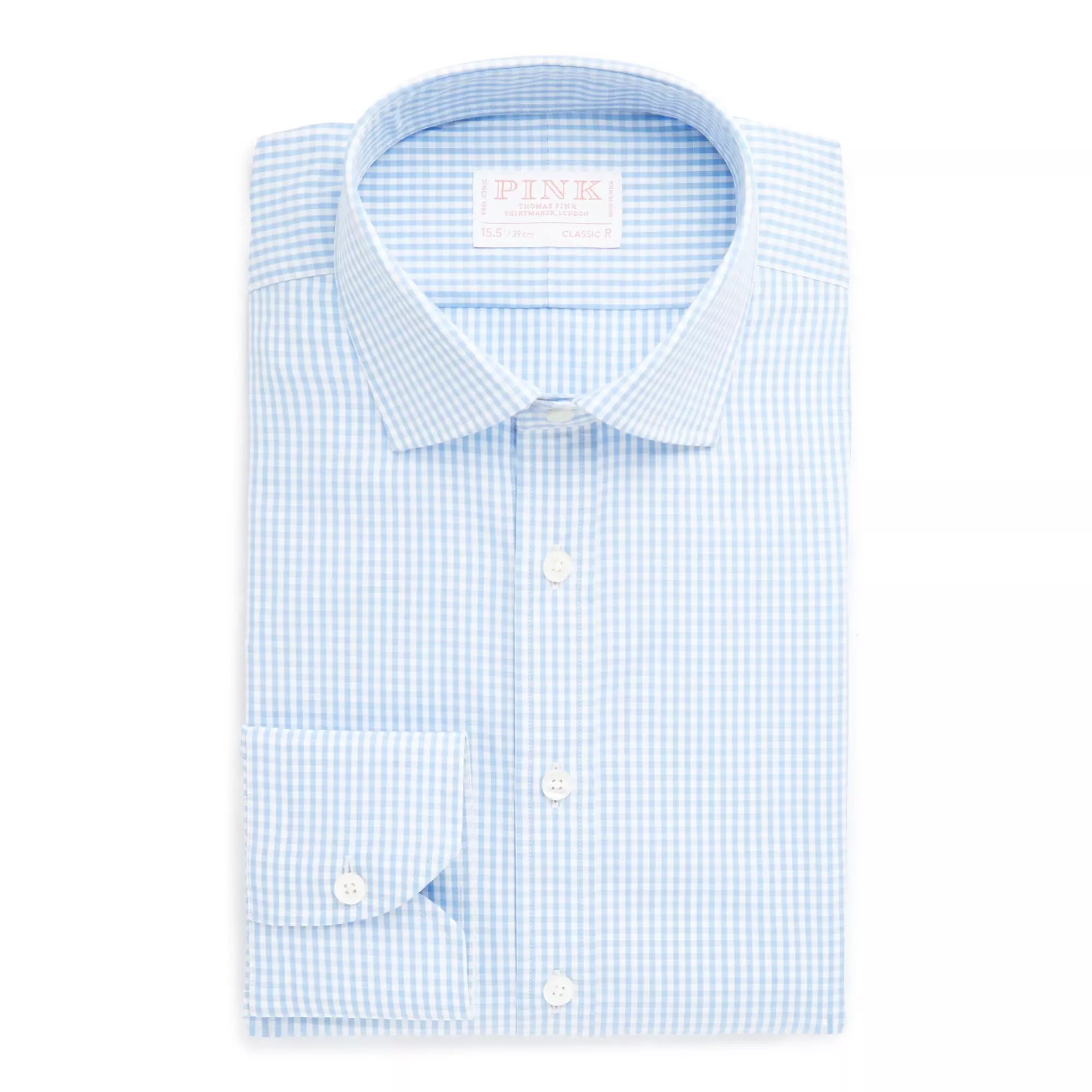 Pale Blue & White Classic Fit Core Poplin Gingham Formal Shirt