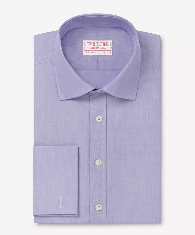 Blue Classic Fit Double Cuff End on End Formal Shirt