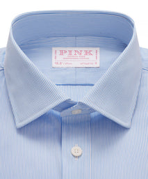 Sky Blue & White Athletic Fit Fancy Fine Stripe Formal Shirt