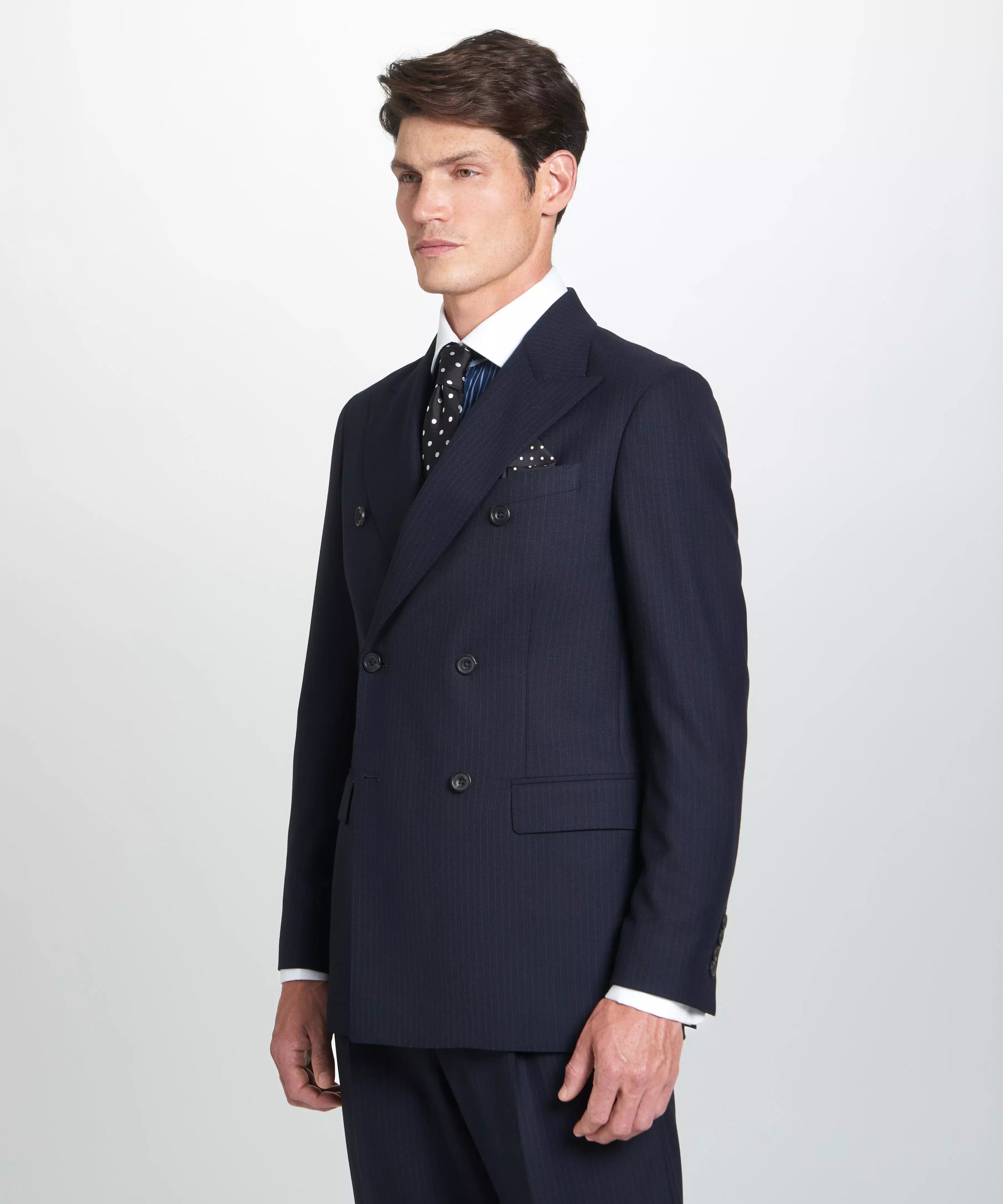 Navy Tailored Fit Chalk Stripe Double Breasted Jacket