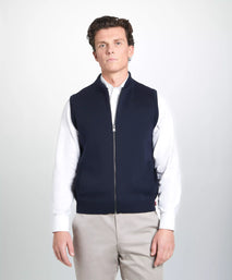 Navy Blue Knitted Merino Wool Zipper Gilet