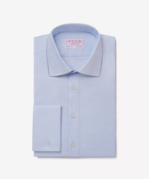Pale Blue & White Tailored Fit Double Cuff Small POW Check Formal Shirt