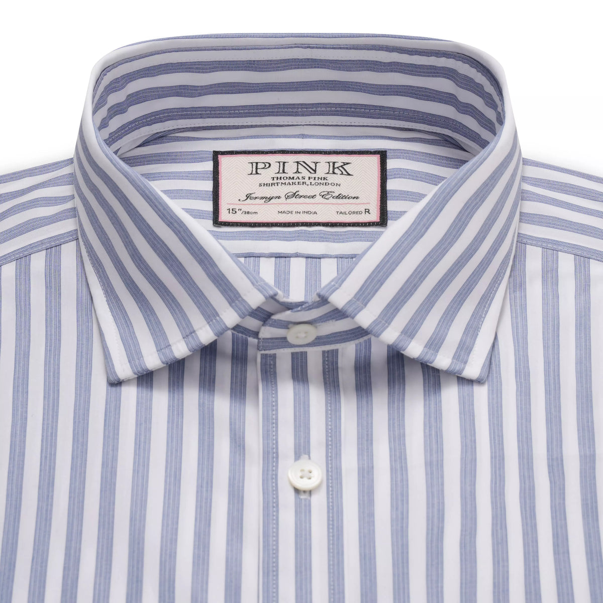 Deep Blue & White Tailored Fit Formal Pillar Stripe Shirt