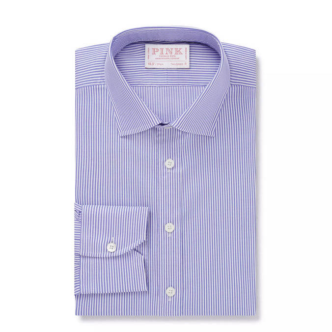 Blue & Navy Slim Fit Bengal Twill Stripe Formal Shirt