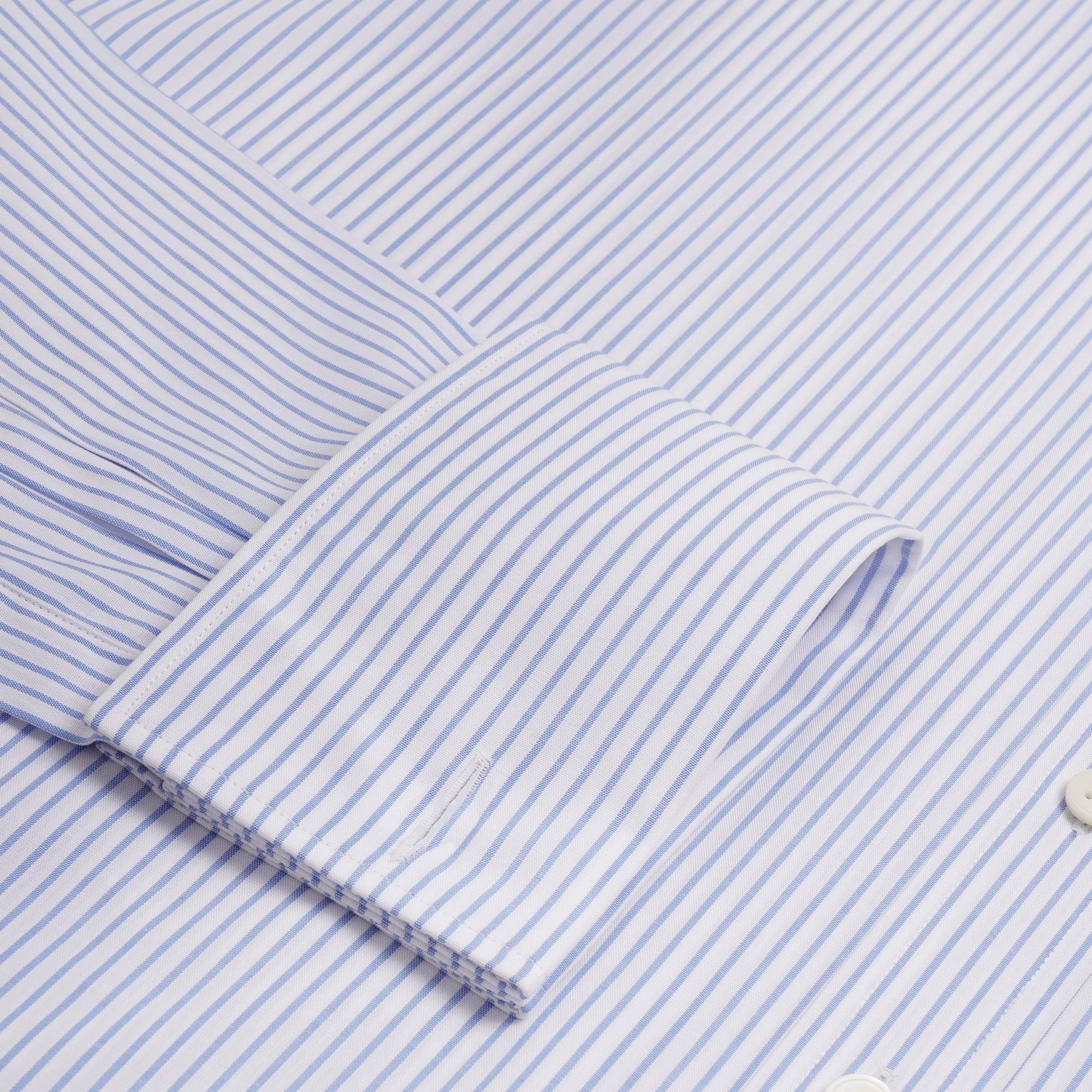 Blue & White Tailored Fit Double Cuff Panama Medium Stripe Formal Shirt