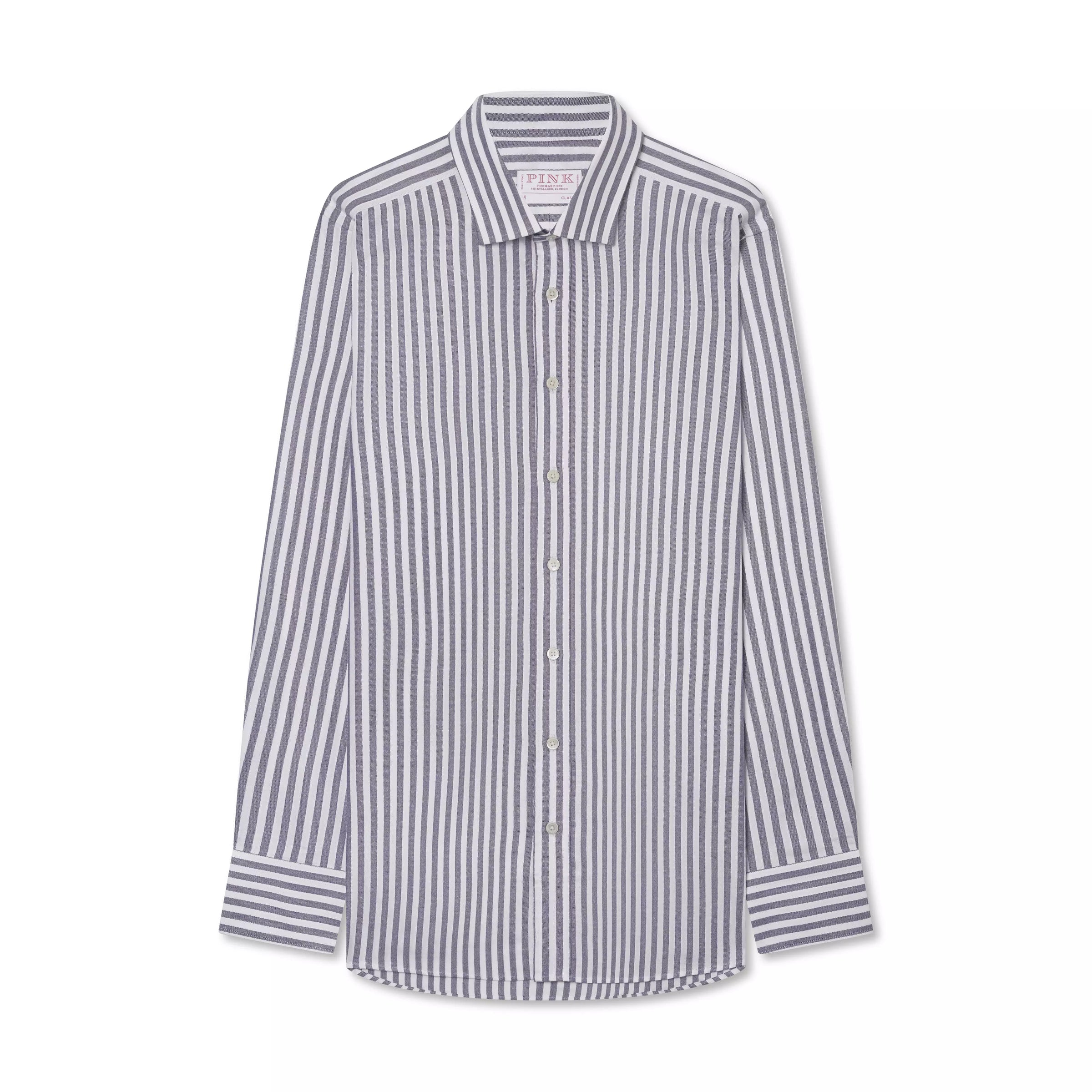 Navy Blue & White Classic Fit Smart Casual Striped Oxford Shirt
